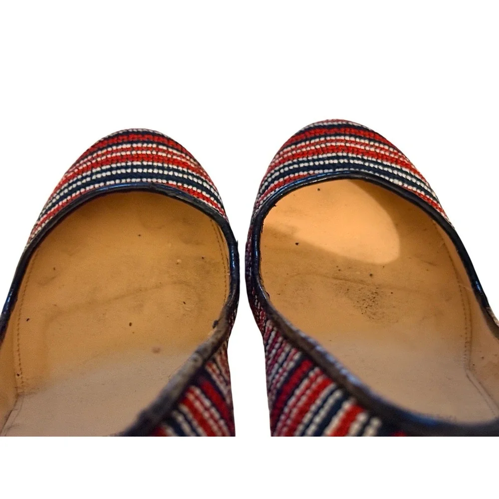 J.Crew Pumps 10 Knit Fabric Block Heel Red White Blue B9588‎ Italy Shoes Summer